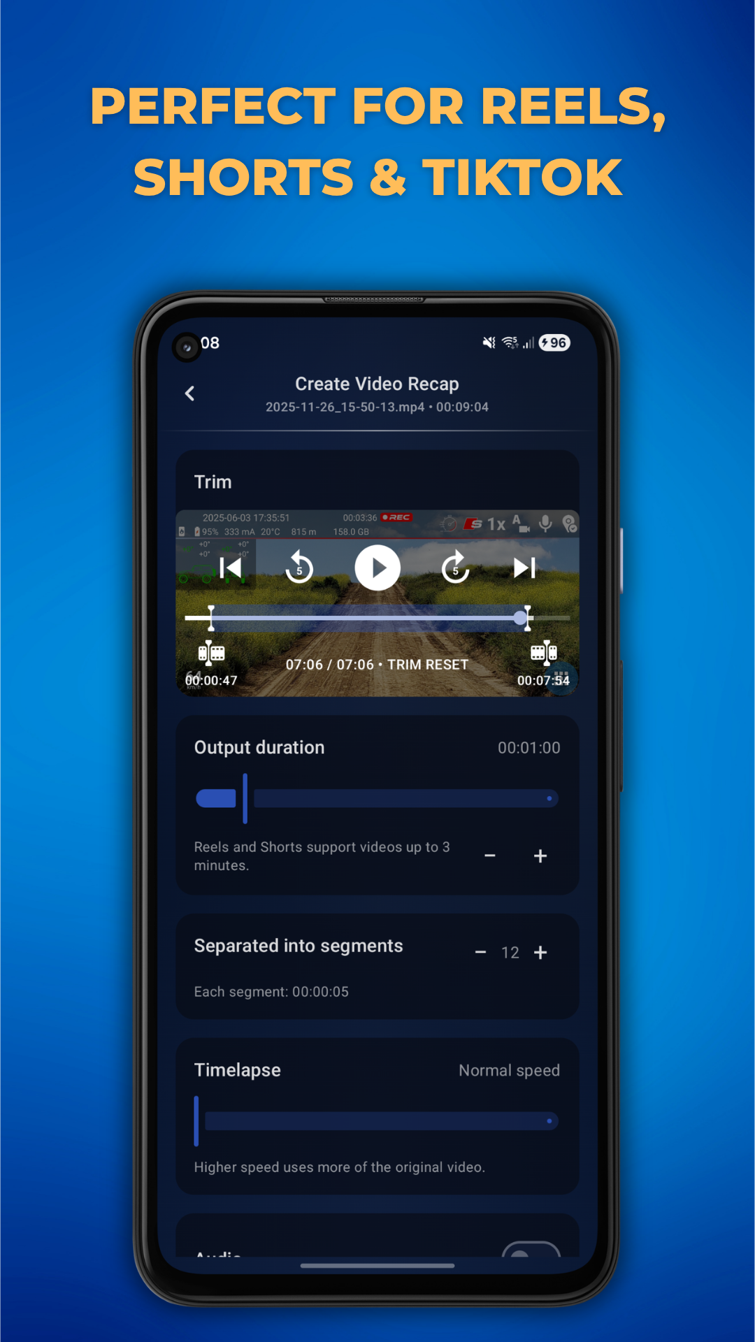 Video Recap screenshot showing videos created for Instagram Reels, YouTube Shorts and TikTok