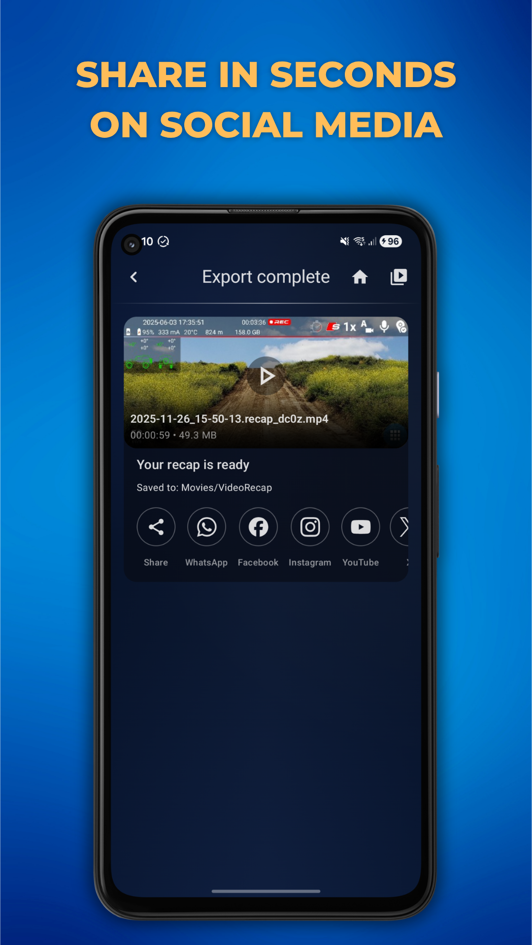 Video Recap screenshot showing short videos ready for social sharing